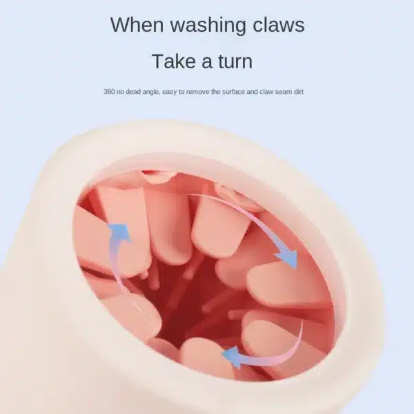 Close-up of soft silicone bristles inside pet paw washer cup showing textured cleaning surface