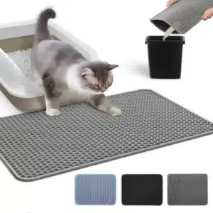 Cat playing on a cat litter mat