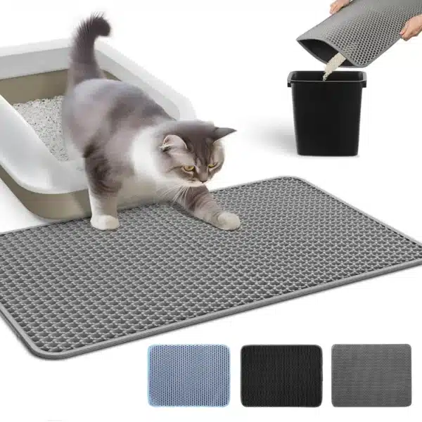 Cat playing on a cat litter mat