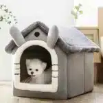 Soft padded interior of the cozy plush dog house bed with cushioned floor