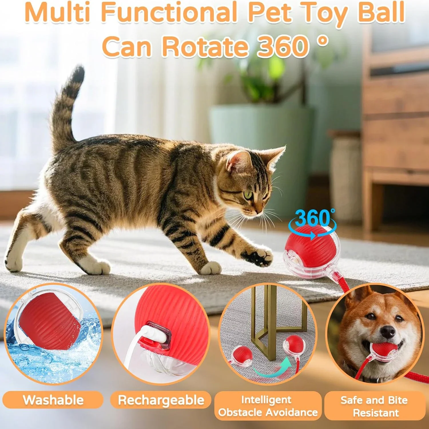 kf-Se8e881438a464cd3867fd5d43e583d9dD Dog Cat Interactive Ball Toy Automatic Rolling Ball Faux Tail Rechargeable Smart Pet Electric Toy Dog Cat Training Imitate Mouse - Image 1